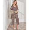 image:imageEkouaer Womens Pajama Sets Soft Cotton Pj Short Sleeve Top with Capri Pants Sleepwear 2 Piece Print LoungewearSXXLLeopard