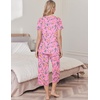 image:imageEkouaer Womens Pajama Sets Soft Cotton Pj Short Sleeve Top with Capri Pants Sleepwear 2 Piece Print LoungewearSXXLPink Flower