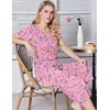 image:imageEkouaer Womens Pajama Sets Soft Cotton Pj Short Sleeve Top with Capri Pants Sleepwear 2 Piece Print LoungewearSXXLPink Flower