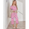 image:imageEkouaer Womens Pajama Sets Soft Cotton Pj Short Sleeve Top with Capri Pants Sleepwear 2 Piece Print LoungewearSXXLPink Flower