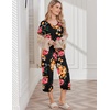 image:imageEkouaer Womens Pajama Sets Soft Cotton Pj Short Sleeve Top with Capri Pants Sleepwear 2 Piece Print LoungewearSXXLRed Orange Flower