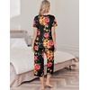 image:imageEkouaer Womens Pajama Sets Soft Cotton Pj Short Sleeve Top with Capri Pants Sleepwear 2 Piece Print LoungewearSXXLRed Orange Flower
