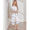 image:imageEkouaer Womens Pajama Sets Soft Cotton Pj Short Sleeve Top with Capri Pants Sleepwear 2 Piece Print LoungewearSXXLWhite Flower