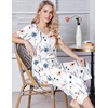 image:imageEkouaer Womens Pajama Sets Soft Cotton Pj Short Sleeve Top with Capri Pants Sleepwear 2 Piece Print LoungewearSXXLWhite Flower