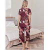 image:imageEkouaer Womens Pajama Sets Soft Cotton Pj Short Sleeve Top with Capri Pants Sleepwear 2 Piece Print LoungewearSXXLWine Red Flower
