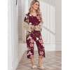 image:imageEkouaer Womens Pajama Sets Soft Cotton Pj Short Sleeve Top with Capri Pants Sleepwear 2 Piece Print LoungewearSXXLWine Red Flower