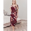 image:imageEkouaer Womens Pajama Sets Soft Cotton Pj Short Sleeve Top with Capri Pants Sleepwear 2 Piece Print LoungewearSXXLWine Red Flower