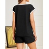 image:imageEkouaer Womens Pajamas Set 2 Piece Short Sleeves PJs O Neck Tops and Drawstring Waist Shorts Soft Lounge SetBlack