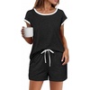 image:imageEkouaer Womens Pajamas Set 2 Piece Short Sleeves PJs O Neck Tops and Drawstring Waist Shorts Soft Lounge SetBlack