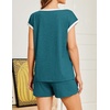 image:imageEkouaer Womens Pajamas Set 2 Piece Short Sleeves PJs O Neck Tops and Drawstring Waist Shorts Soft Lounge SetBlue Green