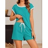 image:imageEkouaer Womens Pajamas Set 2 Piece Short Sleeves PJs O Neck Tops and Drawstring Waist Shorts Soft Lounge SetCeramic Green