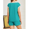 image:imageEkouaer Womens Pajamas Set 2 Piece Short Sleeves PJs O Neck Tops and Drawstring Waist Shorts Soft Lounge SetCeramic Green
