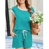 image:imageEkouaer Womens Pajamas Set 2 Piece Short Sleeves PJs O Neck Tops and Drawstring Waist Shorts Soft Lounge SetCeramic Green