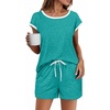 image:imageEkouaer Womens Pajamas Set 2 Piece Short Sleeves PJs O Neck Tops and Drawstring Waist Shorts Soft Lounge SetCeramic Green