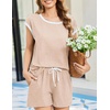 image:imageEkouaer Womens Pajamas Set 2 Piece Short Sleeves PJs O Neck Tops and Drawstring Waist Shorts Soft Lounge SetChampagne