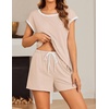 image:imageEkouaer Womens Pajamas Set 2 Piece Short Sleeves PJs O Neck Tops and Drawstring Waist Shorts Soft Lounge SetChampagne