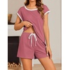 image:imageEkouaer Womens Pajamas Set 2 Piece Short Sleeves PJs O Neck Tops and Drawstring Waist Shorts Soft Lounge SetGray Purple Red