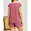 image:imageEkouaer Womens Pajamas Set 2 Piece Short Sleeves PJs O Neck Tops and Drawstring Waist Shorts Soft Lounge SetGray Purple Red