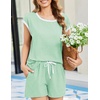 image:imageEkouaer Womens Pajamas Set 2 Piece Short Sleeves PJs O Neck Tops and Drawstring Waist Shorts Soft Lounge SetIce Green