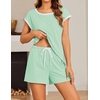 image:imageEkouaer Womens Pajamas Set 2 Piece Short Sleeves PJs O Neck Tops and Drawstring Waist Shorts Soft Lounge SetIce Green