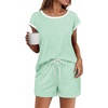 image:imageEkouaer Womens Pajamas Set 2 Piece Short Sleeves PJs O Neck Tops and Drawstring Waist Shorts Soft Lounge SetIce Green