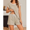 image:imageEkouaer Womens Pajamas Set 2 Piece Short Sleeves PJs O Neck Tops and Drawstring Waist Shorts Soft Lounge SetKhaki