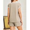 image:imageEkouaer Womens Pajamas Set 2 Piece Short Sleeves PJs O Neck Tops and Drawstring Waist Shorts Soft Lounge SetKhaki