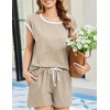 image:imageEkouaer Womens Pajamas Set 2 Piece Short Sleeves PJs O Neck Tops and Drawstring Waist Shorts Soft Lounge SetKhaki