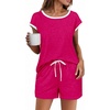 image:imageEkouaer Womens Pajamas Set 2 Piece Short Sleeves PJs O Neck Tops and Drawstring Waist Shorts Soft Lounge SetRose Red