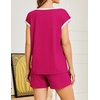 image:imageEkouaer Womens Pajamas Set 2 Piece Short Sleeves PJs O Neck Tops and Drawstring Waist Shorts Soft Lounge SetRose Red