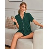 image:imageEkouaer Womens Pajamas Set Button Down Pjs Lounge Sets Short Sleeve Sleepwear Soft Loungewear NigthwearDark Green