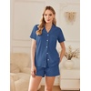 image:imageEkouaer Womens Pajamas Set Button Down Pjs Lounge Sets Short Sleeve Sleepwear Soft Loungewear NigthwearMarine Blue