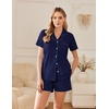 image:imageEkouaer Womens Pajamas Set Button Down Pjs Lounge Sets Short Sleeve Sleepwear Soft Loungewear NigthwearNavy Blue