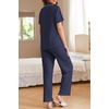 image:imageEkouaer Womens Pajamas Set Print PJs Soft Button Down Sleepwear Short Sleeve Lounge Set with PocketsNavy Blue