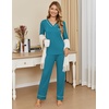 image:imageEkouaer Womens Pajamas Sets 2 piece PJs V Neck Long Sleeve Sleepwear Comfy Pants Loungewear with PocketBlue Green