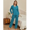 image:imageEkouaer Womens Pajamas Sets 2 piece PJs V Neck Long Sleeve Sleepwear Comfy Pants Loungewear with PocketBlue Green