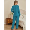 image:imageEkouaer Womens Pajamas Sets 2 piece PJs V Neck Long Sleeve Sleepwear Comfy Pants Loungewear with PocketBlue Green