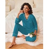 image:imageEkouaer Womens Pajamas Sets 2 piece PJs V Neck Long Sleeve Sleepwear Comfy Pants Loungewear with PocketBlue Green