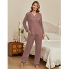 image:imageEkouaer Womens Pajamas Sets 2 piece PJs V Neck Long Sleeve Sleepwear Comfy Pants Loungewear with PocketBrown