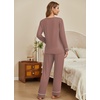 image:imageEkouaer Womens Pajamas Sets 2 piece PJs V Neck Long Sleeve Sleepwear Comfy Pants Loungewear with PocketBrown