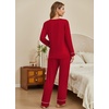 image:imageEkouaer Womens Pajamas Sets 2 piece PJs V Neck Long Sleeve Sleepwear Comfy Pants Loungewear with PocketDeep Red