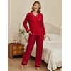image:imageEkouaer Womens Pajamas Sets 2 piece PJs V Neck Long Sleeve Sleepwear Comfy Pants Loungewear with PocketDeep Red