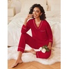 image:imageEkouaer Womens Pajamas Sets 2 piece PJs V Neck Long Sleeve Sleepwear Comfy Pants Loungewear with PocketDeep Red