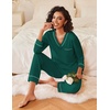 image:imageEkouaer Womens Pajamas Sets 2 piece PJs V Neck Long Sleeve Sleepwear Comfy Pants Loungewear with PocketLake Green