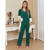 image:imageEkouaer Womens Pajamas Sets 2 piece PJs V Neck Long Sleeve Sleepwear Comfy Pants Loungewear with PocketLake Green