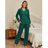 image:imageEkouaer Womens Pajamas Sets 2 piece PJs V Neck Long Sleeve Sleepwear Comfy Pants Loungewear with PocketLake Green