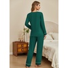 image:imageEkouaer Womens Pajamas Sets 2 piece PJs V Neck Long Sleeve Sleepwear Comfy Pants Loungewear with PocketLake Green