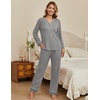 image:imageEkouaer Womens Pajamas Sets 2 piece PJs V Neck Long Sleeve Sleepwear Comfy Pants Loungewear with PocketMedium Grey