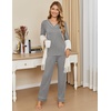 image:imageEkouaer Womens Pajamas Sets 2 piece PJs V Neck Long Sleeve Sleepwear Comfy Pants Loungewear with PocketMedium Grey
