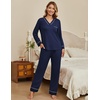image:imageEkouaer Womens Pajamas Sets 2 piece PJs V Neck Long Sleeve Sleepwear Comfy Pants Loungewear with PocketNavy Blue